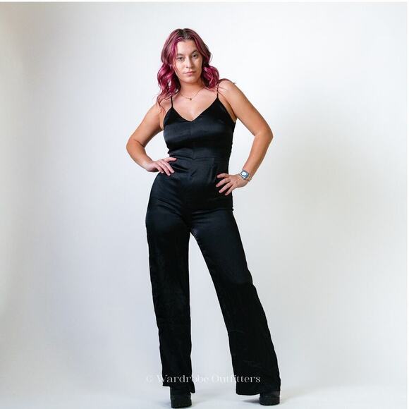 F21 Contemporary Black Silky Romper - Picture 1 of 8